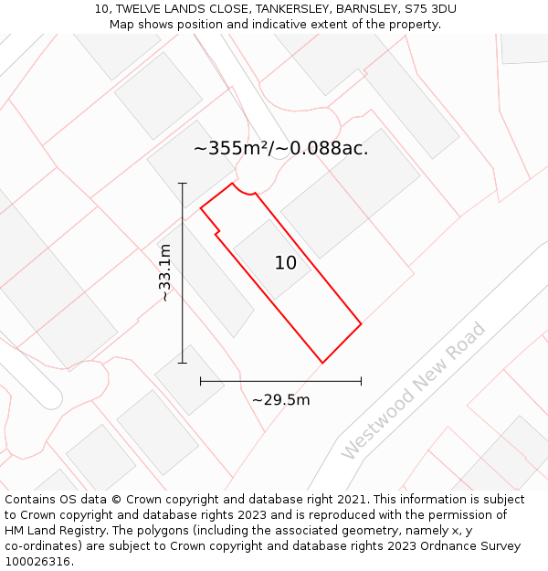 10, TWELVE LANDS CLOSE, TANKERSLEY, BARNSLEY, S75 3DU: Plot and title map