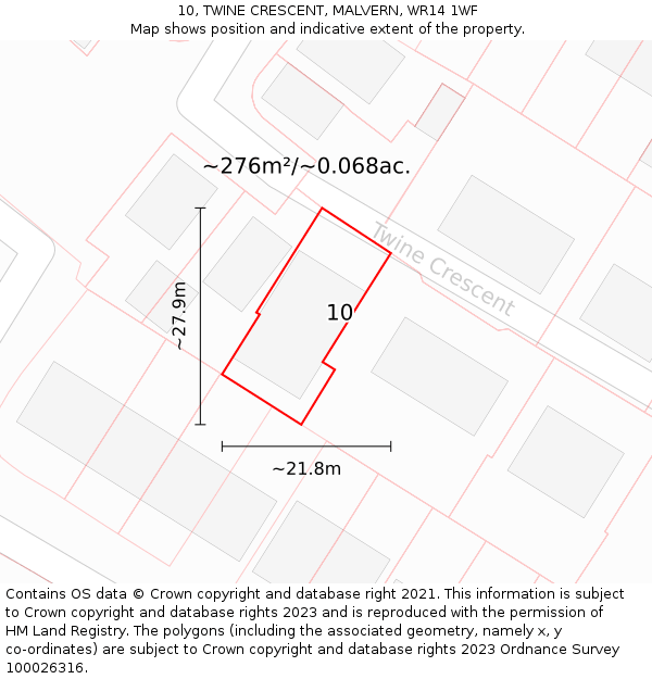 10, TWINE CRESCENT, MALVERN, WR14 1WF: Plot and title map