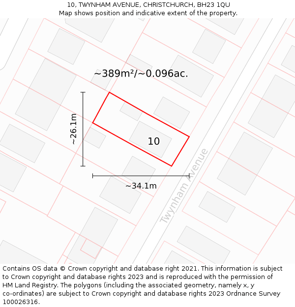 10, TWYNHAM AVENUE, CHRISTCHURCH, BH23 1QU: Plot and title map