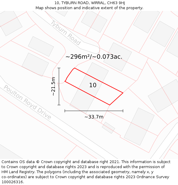 10, TYBURN ROAD, WIRRAL, CH63 9HJ: Plot and title map