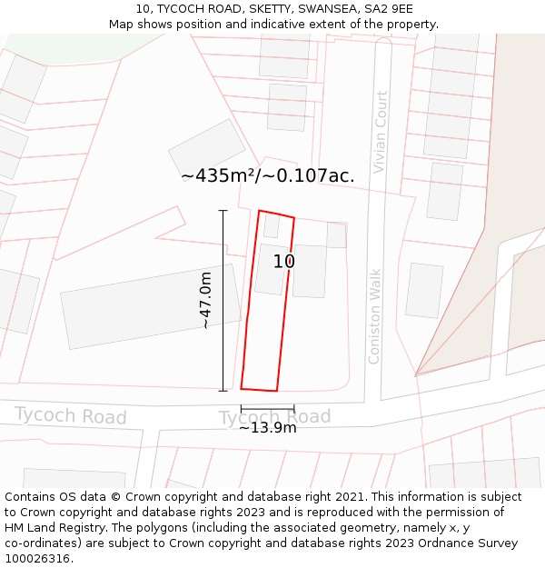 10, TYCOCH ROAD, SKETTY, SWANSEA, SA2 9EE: Plot and title map