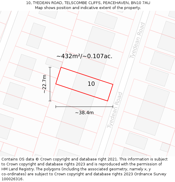 10, TYEDEAN ROAD, TELSCOMBE CLIFFS, PEACEHAVEN, BN10 7AU: Plot and title map