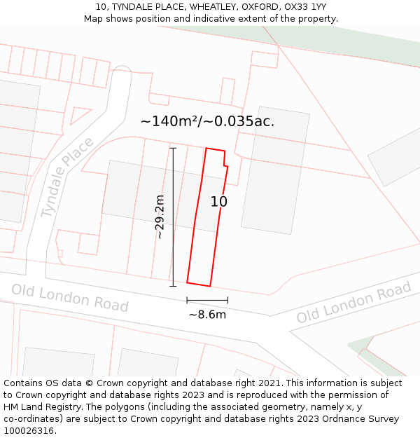 10, TYNDALE PLACE, WHEATLEY, OXFORD, OX33 1YY: Plot and title map