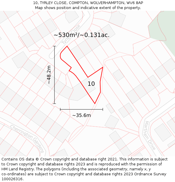 10, TYRLEY CLOSE, COMPTON, WOLVERHAMPTON, WV6 8AP: Plot and title map