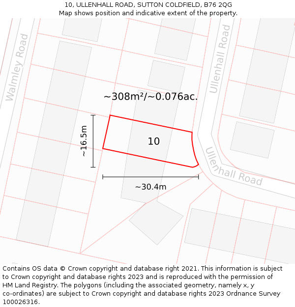 10, ULLENHALL ROAD, SUTTON COLDFIELD, B76 2QG: Plot and title map