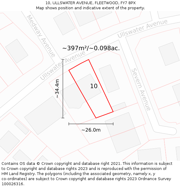 10, ULLSWATER AVENUE, FLEETWOOD, FY7 8PX: Plot and title map