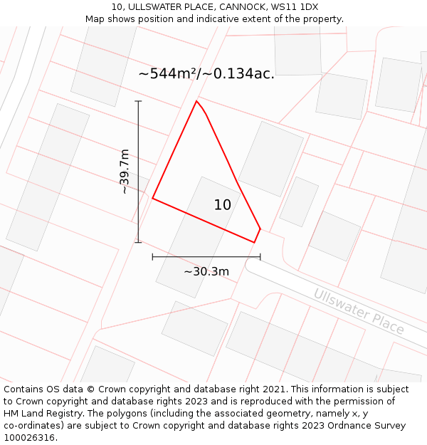 10, ULLSWATER PLACE, CANNOCK, WS11 1DX: Plot and title map