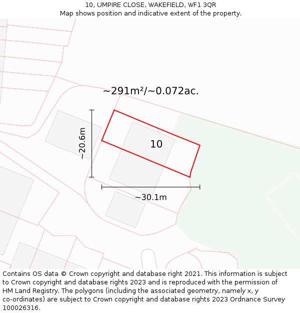 10, UMPIRE CLOSE, WAKEFIELD, WF1 3QR: Plot and title map