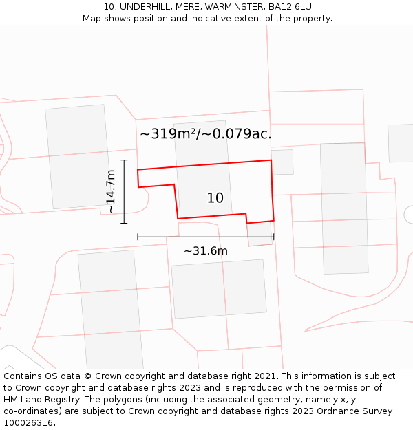 10, UNDERHILL, MERE, WARMINSTER, BA12 6LU: Plot and title map