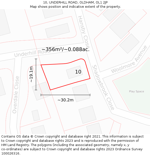 10, UNDERHILL ROAD, OLDHAM, OL1 2JP: Plot and title map