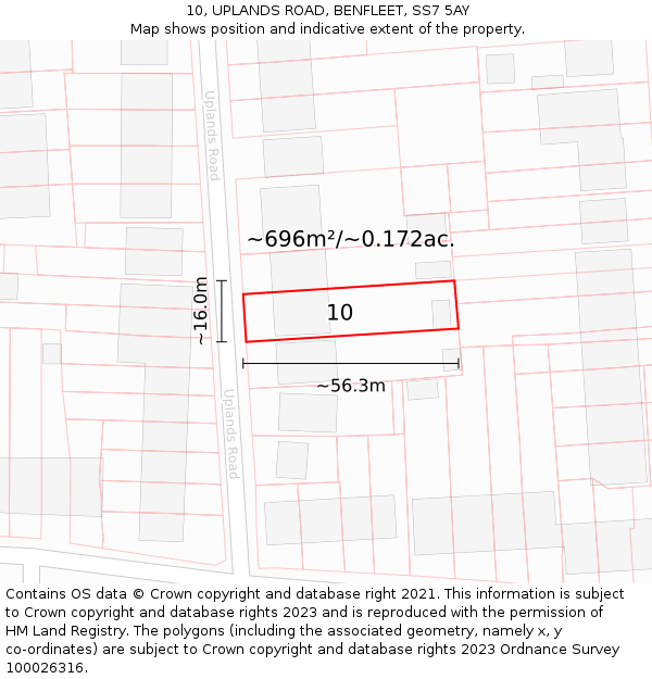 10, UPLANDS ROAD, BENFLEET, SS7 5AY: Plot and title map