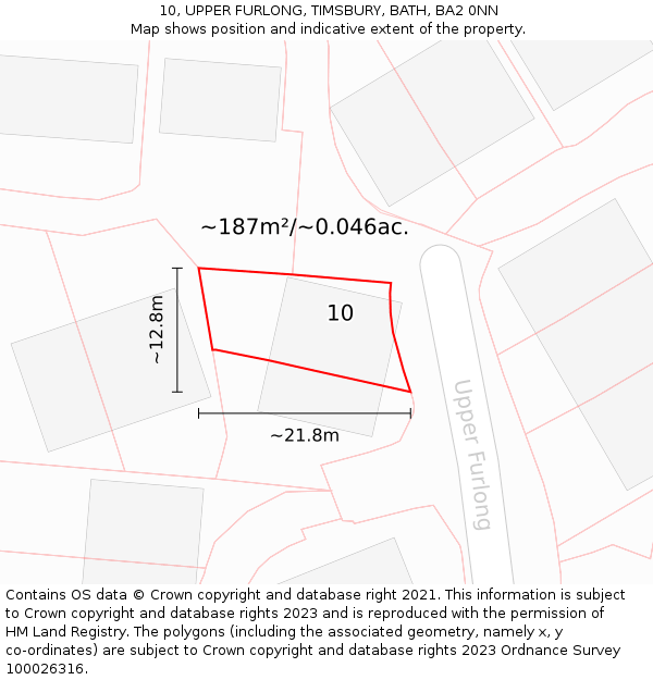 10, UPPER FURLONG, TIMSBURY, BATH, BA2 0NN: Plot and title map
