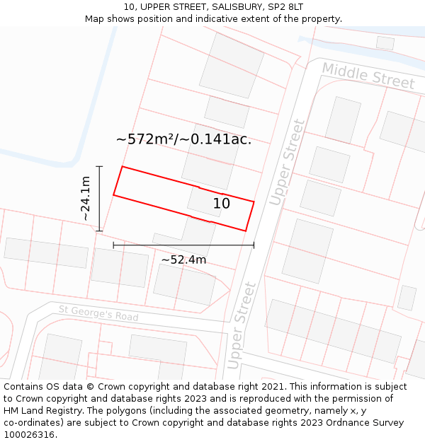 10, UPPER STREET, SALISBURY, SP2 8LT: Plot and title map