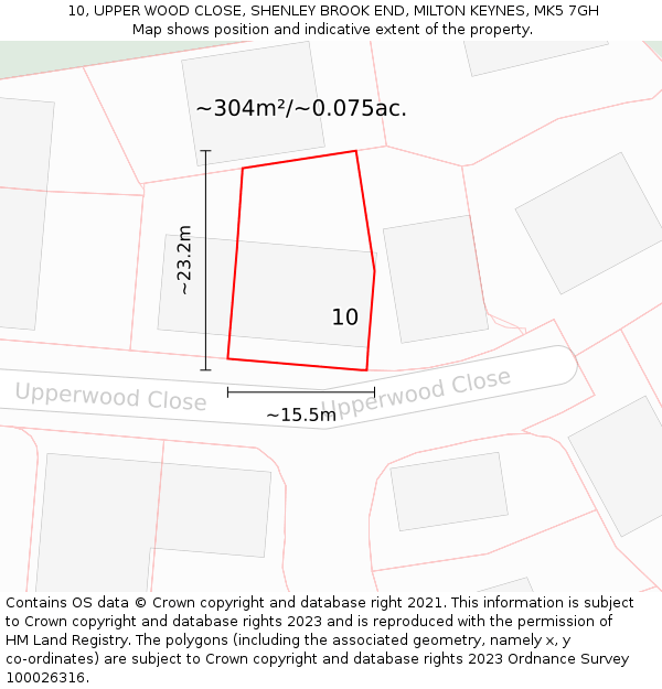 10, UPPER WOOD CLOSE, SHENLEY BROOK END, MILTON KEYNES, MK5 7GH: Plot and title map