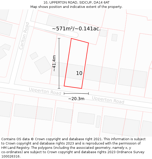 10, UPPERTON ROAD, SIDCUP, DA14 6AT: Plot and title map