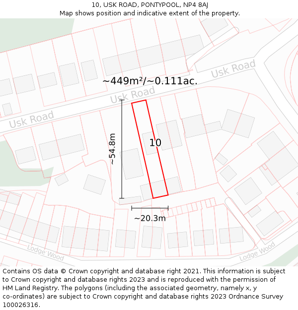 10, USK ROAD, PONTYPOOL, NP4 8AJ: Plot and title map