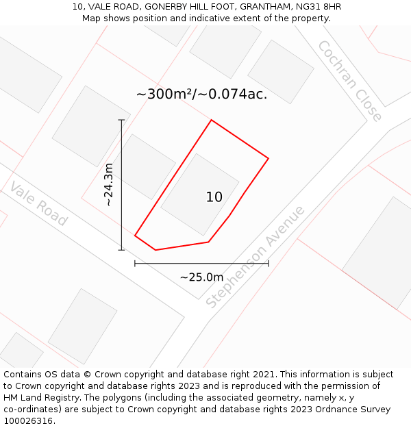 10, VALE ROAD, GONERBY HILL FOOT, GRANTHAM, NG31 8HR: Plot and title map