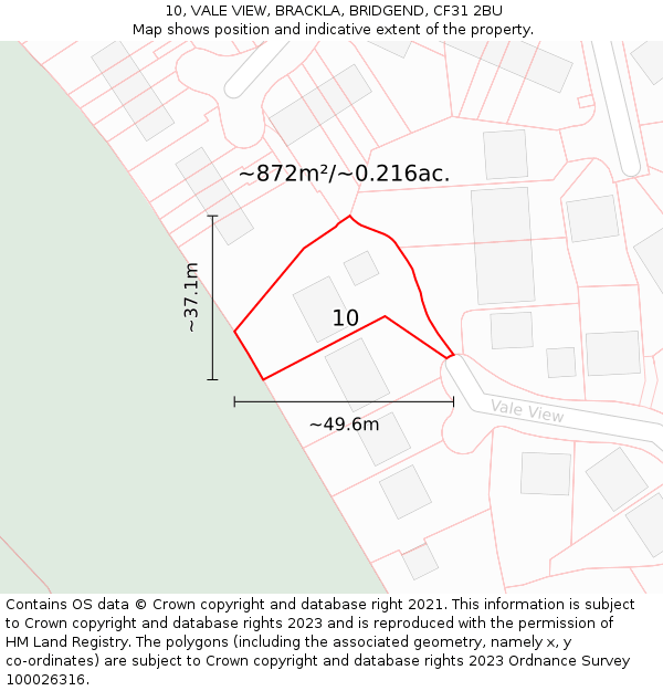 10, VALE VIEW, BRACKLA, BRIDGEND, CF31 2BU: Plot and title map