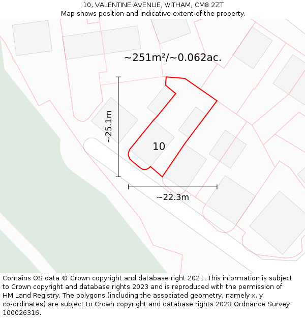 10, VALENTINE AVENUE, WITHAM, CM8 2ZT: Plot and title map