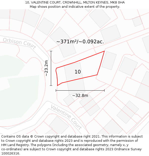 10, VALENTINE COURT, CROWNHILL, MILTON KEYNES, MK8 0HA: Plot and title map