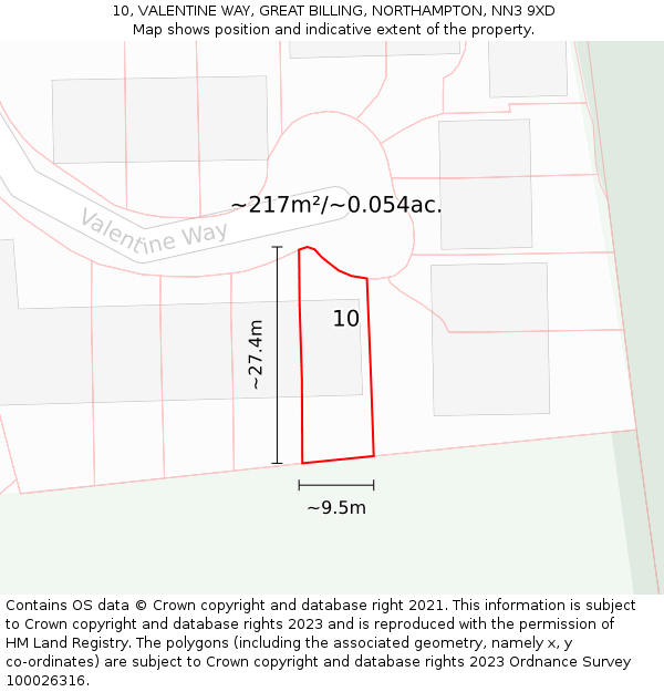 10, VALENTINE WAY, GREAT BILLING, NORTHAMPTON, NN3 9XD: Plot and title map