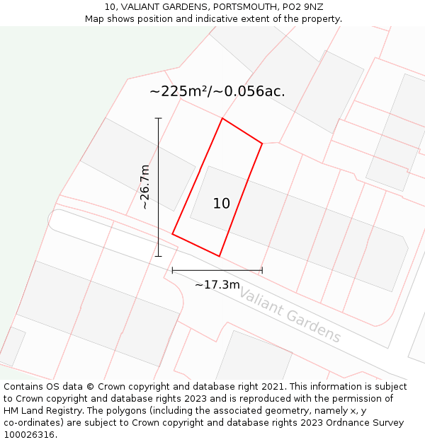 10, VALIANT GARDENS, PORTSMOUTH, PO2 9NZ: Plot and title map