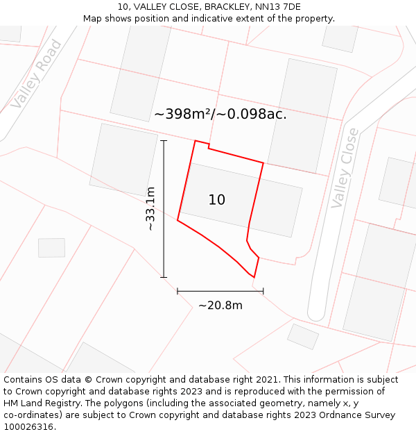 10, VALLEY CLOSE, BRACKLEY, NN13 7DE: Plot and title map