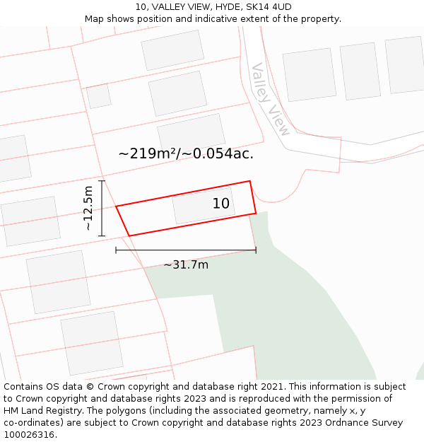 10, VALLEY VIEW, HYDE, SK14 4UD: Plot and title map