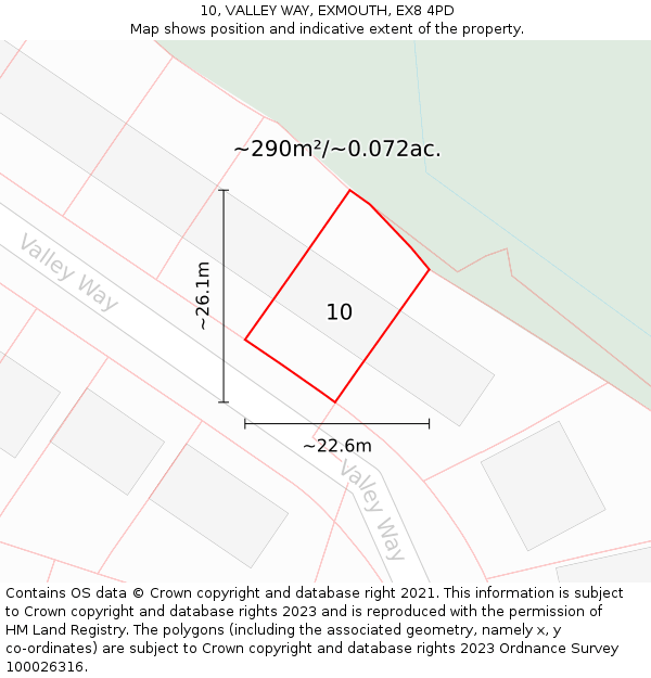 10, VALLEY WAY, EXMOUTH, EX8 4PD: Plot and title map