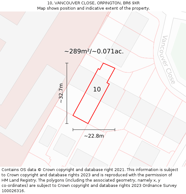 10, VANCOUVER CLOSE, ORPINGTON, BR6 9XR: Plot and title map