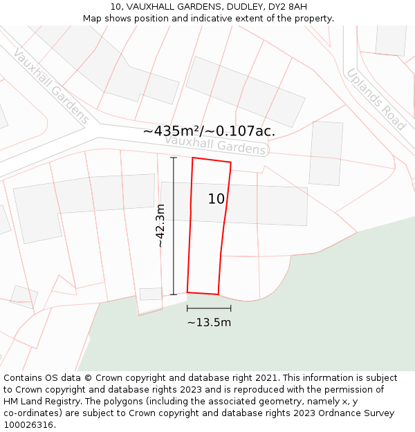 10, VAUXHALL GARDENS, DUDLEY, DY2 8AH: Plot and title map