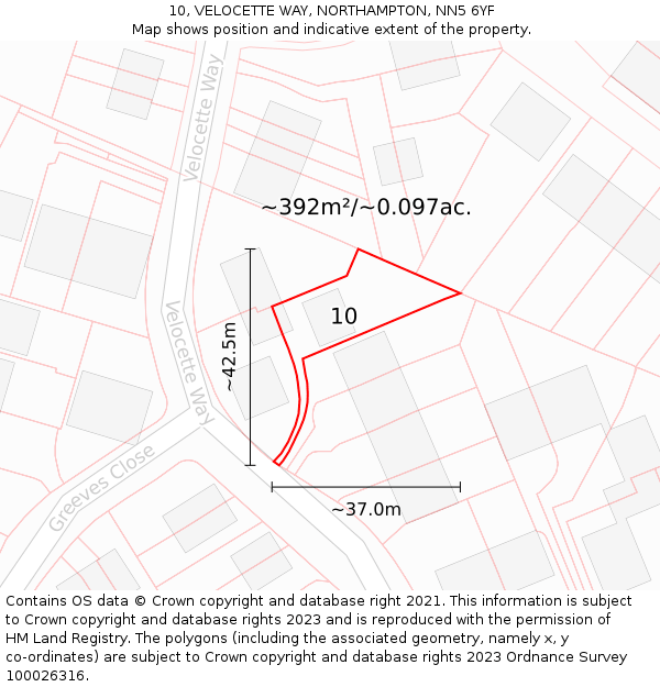 10, VELOCETTE WAY, NORTHAMPTON, NN5 6YF: Plot and title map