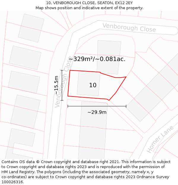 10, VENBOROUGH CLOSE, SEATON, EX12 2EY: Plot and title map