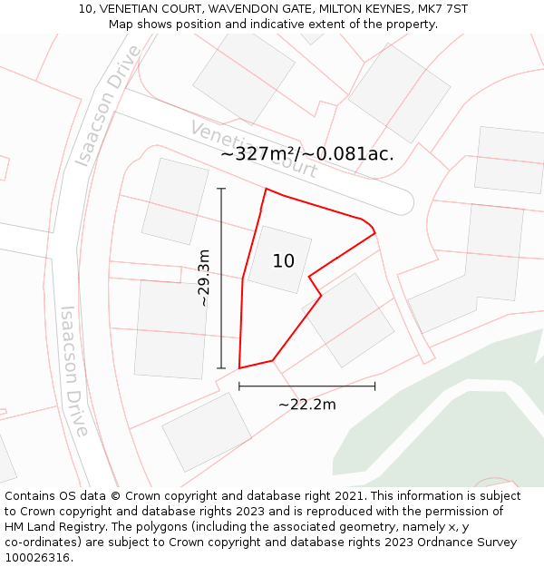 10, VENETIAN COURT, WAVENDON GATE, MILTON KEYNES, MK7 7ST: Plot and title map