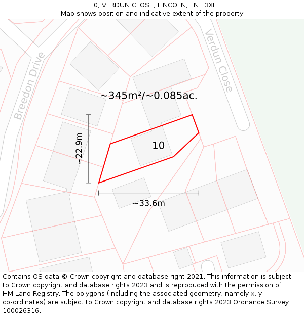 10, VERDUN CLOSE, LINCOLN, LN1 3XF: Plot and title map