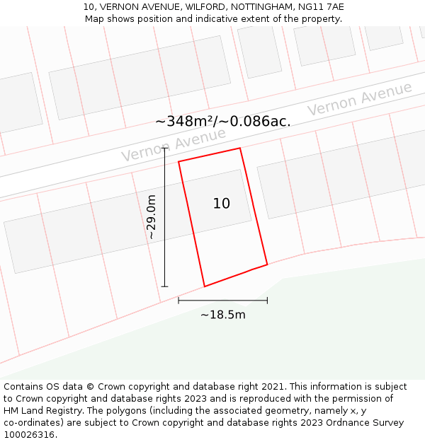 10, VERNON AVENUE, WILFORD, NOTTINGHAM, NG11 7AE: Plot and title map