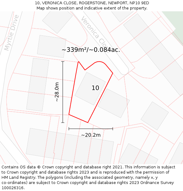 10, VERONICA CLOSE, ROGERSTONE, NEWPORT, NP10 9ED: Plot and title map