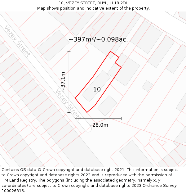 10, VEZEY STREET, RHYL, LL18 2DL: Plot and title map