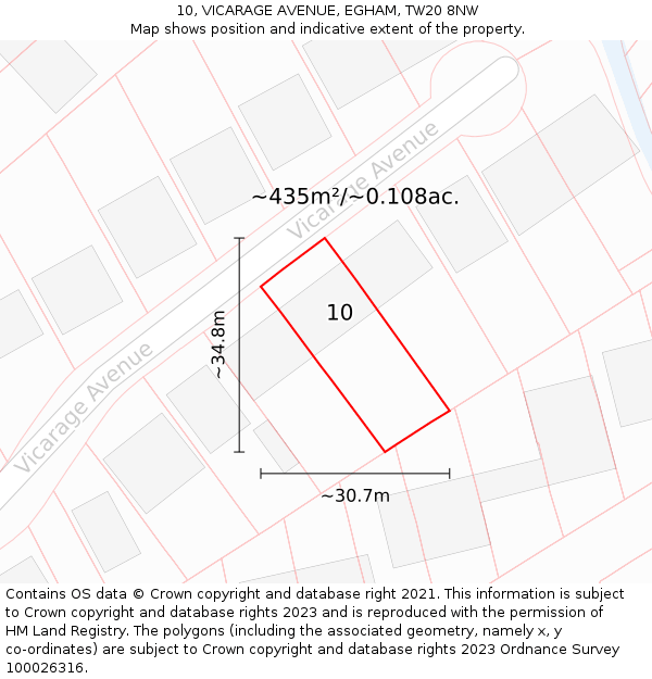 10, VICARAGE AVENUE, EGHAM, TW20 8NW: Plot and title map