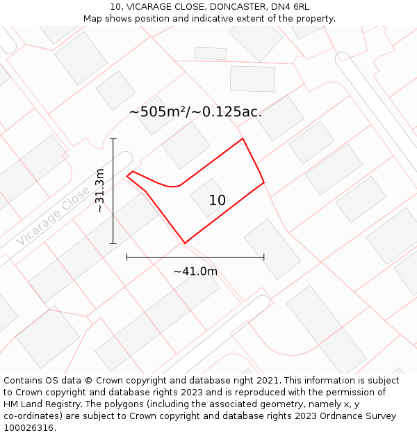 10, VICARAGE CLOSE, DONCASTER, DN4 6RL: Plot and title map