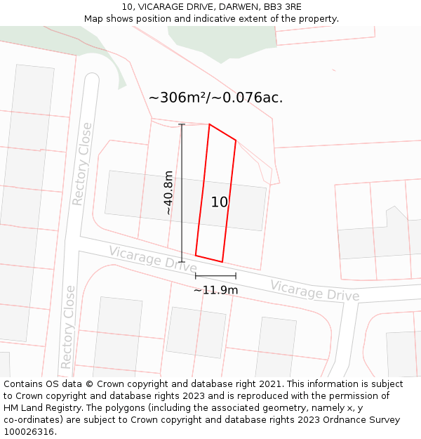 10, VICARAGE DRIVE, DARWEN, BB3 3RE: Plot and title map