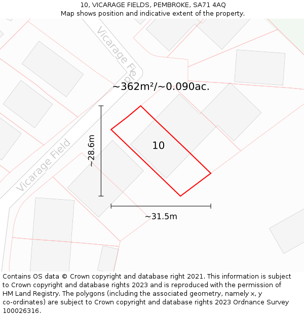 10, VICARAGE FIELDS, PEMBROKE, SA71 4AQ: Plot and title map