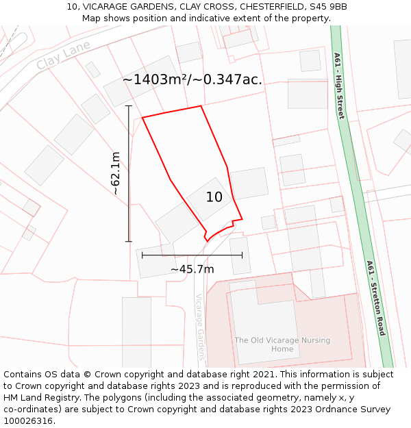 10, VICARAGE GARDENS, CLAY CROSS, CHESTERFIELD, S45 9BB: Plot and title map