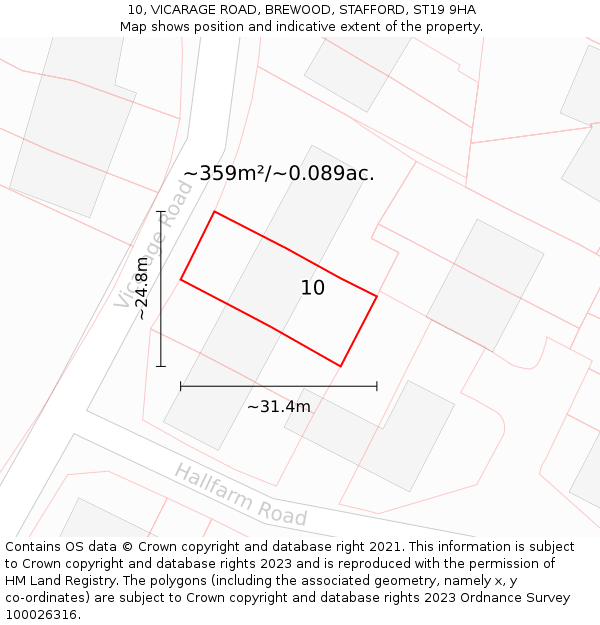 10, VICARAGE ROAD, BREWOOD, STAFFORD, ST19 9HA: Plot and title map