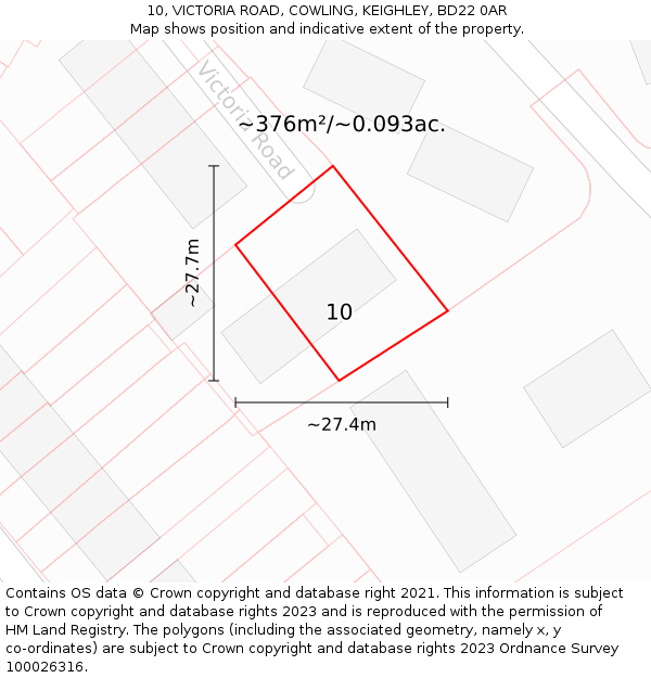 10, VICTORIA ROAD, COWLING, KEIGHLEY, BD22 0AR: Plot and title map