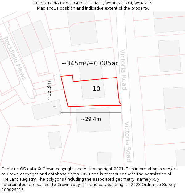 10, VICTORIA ROAD, GRAPPENHALL, WARRINGTON, WA4 2EN: Plot and title map