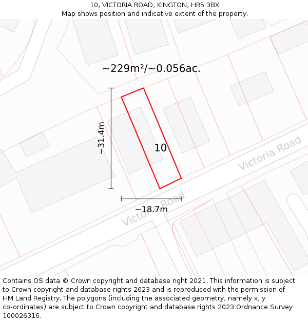 10, VICTORIA ROAD, KINGTON, HR5 3BX: Plot and title map