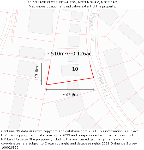 10, VILLAGE CLOSE, EDWALTON, NOTTINGHAM, NG12 4AD: Plot and title map