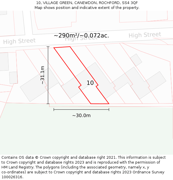 10, VILLAGE GREEN, CANEWDON, ROCHFORD, SS4 3QF: Plot and title map