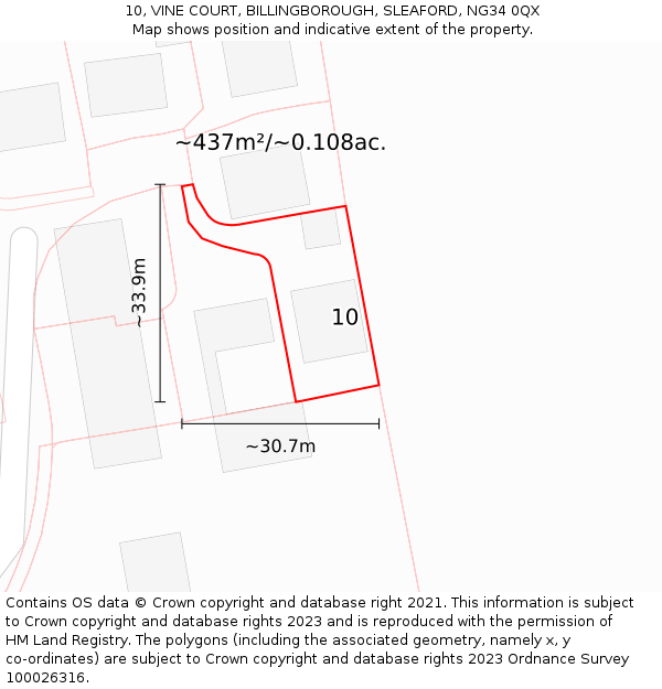 10, VINE COURT, BILLINGBOROUGH, SLEAFORD, NG34 0QX: Plot and title map